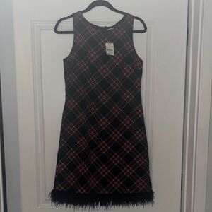 Plaid Sleeveless Dress with Feather Hem